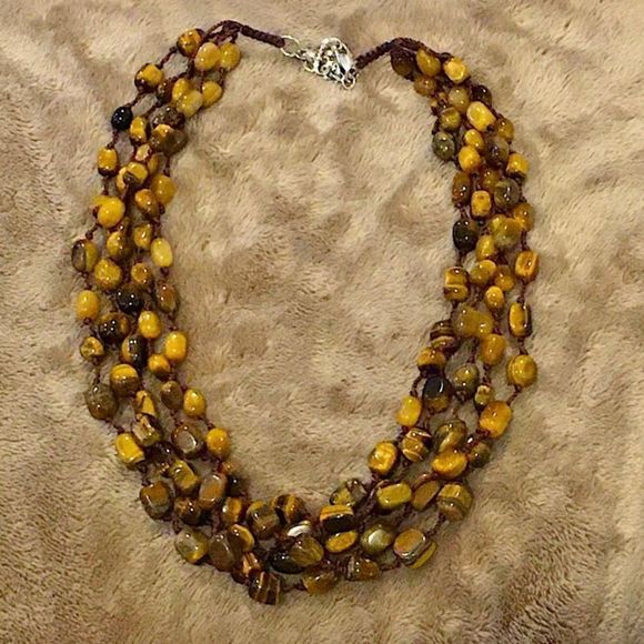 VINTAGE Faceted Tigers Eye Sterling Silver Four Strand Necklace - Picture 12 of 12